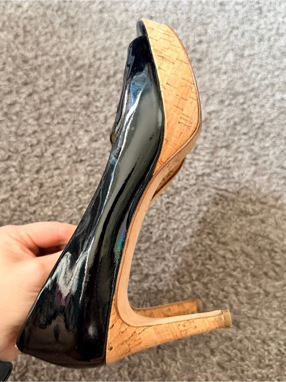 Via Spiga Made in Italy Black  Peep-Toe Platform Heels with Cork Heel size 7.5